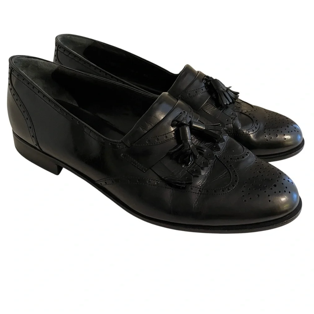 Bally Black Leather Klitie Loafer Wingtips with Tassels 10.5W LIKE NEW